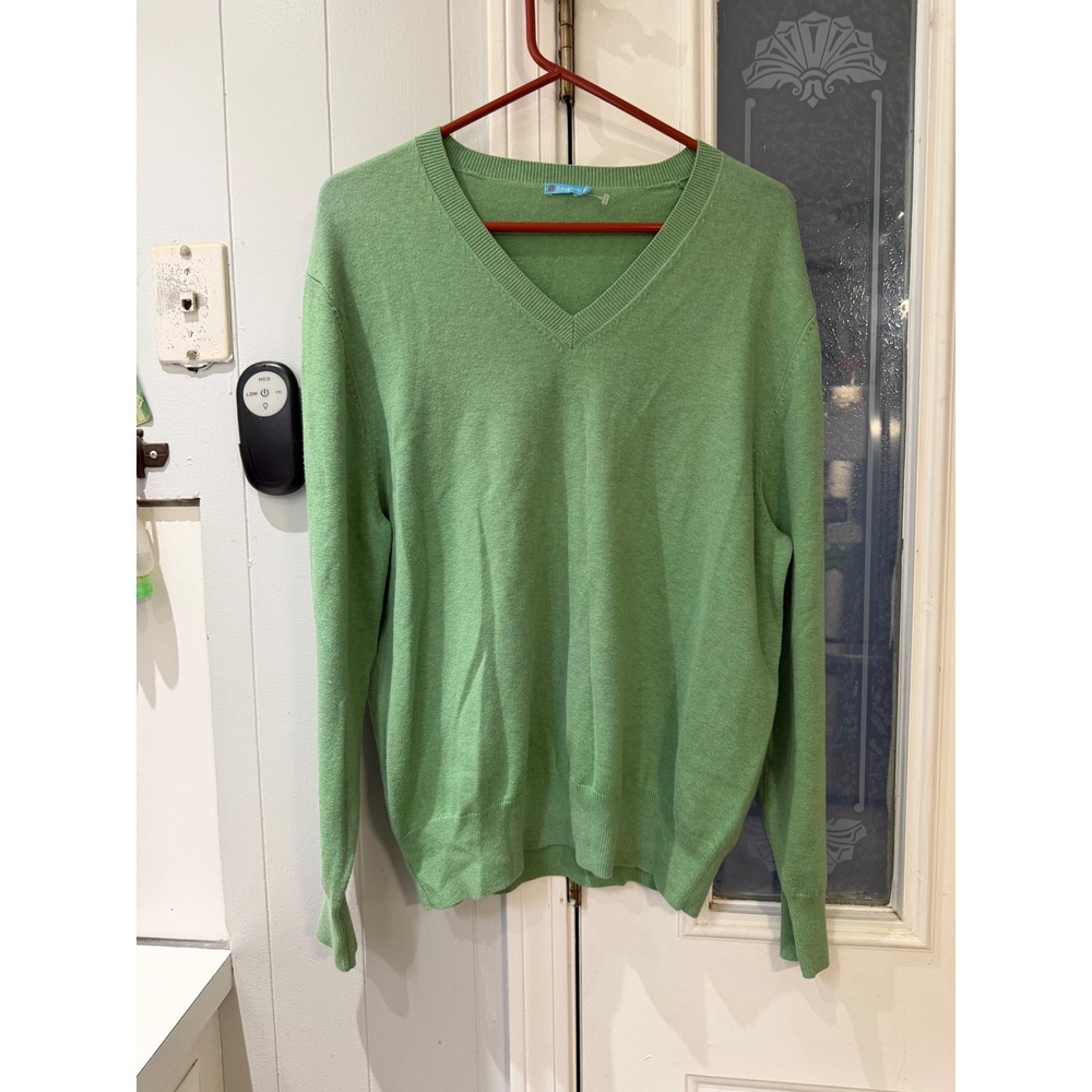 J.McLaughlin Mens Green V-Neck Cotton Blend Pullover Sweater Size XL